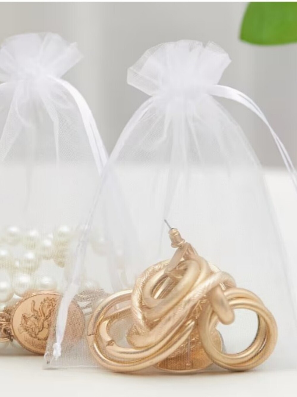 100pcs Sheer Organza Drawstring Pouch - White